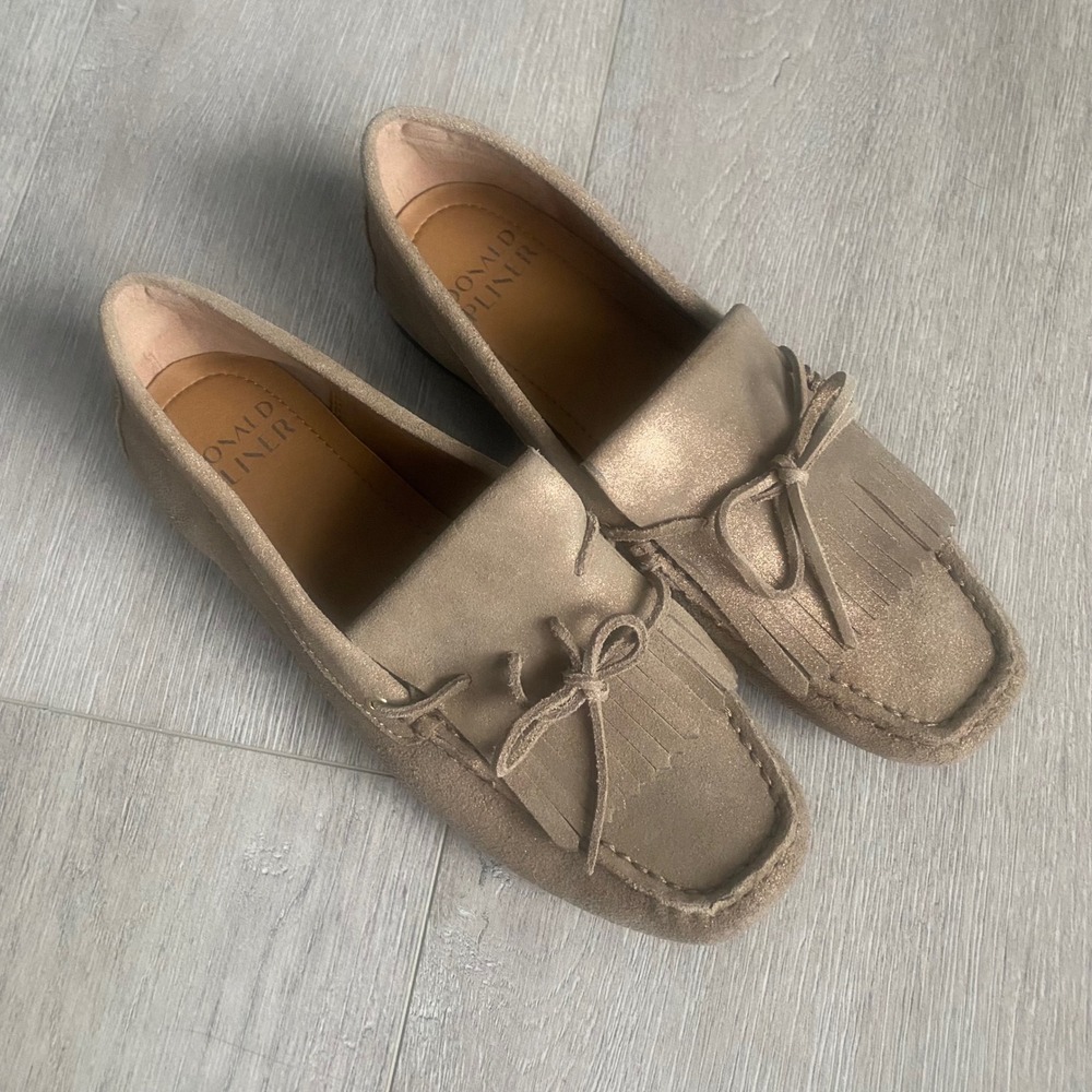 Donald Pliner Breezy Loafers Metallic Taupe Suede Tassel Size‎ 7